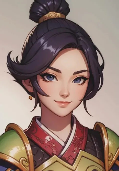 <lora:smite_mulan:0.8>, smite_mulan, smirk, portrait, (gorgeous, beautiful, enchanting:1.3)
