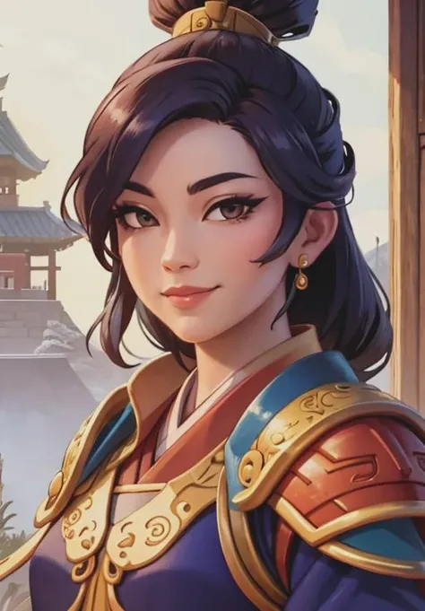 <lora:smite_mulan:0.8>, smite_mulan, smirk, portrait, (gorgeous, beautiful, enchanting:1.3)