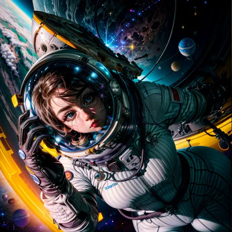 (masterpiece, best quality), generate an image with fish eye lens and dutch angle, 1girl, girl in a spacesuit, short brown hair, ((detailed brown eyes)), (spacesuit, space helmet, gloves:1.2), <lora:spacesuit3-000009:0.3>, <lora:GoodHands-beta2:1>, <lora:neon_palette_offset:1>, <lora:more_details:0.7>, <lora:add_detail:0.7>,