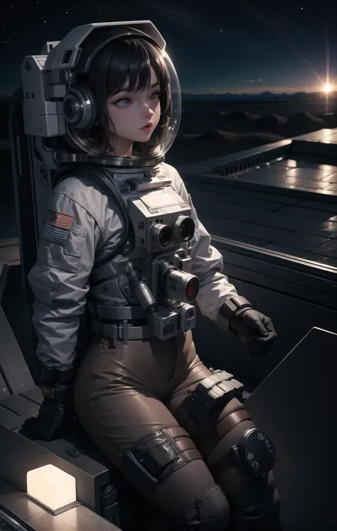 <lora:spacesuit3:0.7> masterpiece, best quality, extremely detailed CG unity 8k wallpaper, 1girl, astronaut, desert background, desert, sand, hills, night, moon