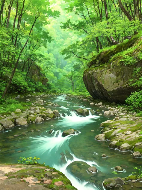 (masterpiece, best quality:1.15), no humans, monochromatic, outdoors, national park, wildlife, nature, camping, hiking, tree, plant, river, rock formation, bird, peaceful, scenic trail