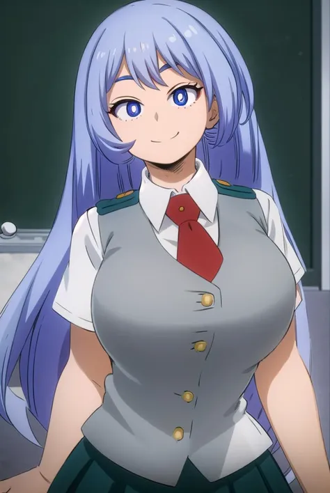 nejirehadou, <lyco:nejire hado s3-lyco-nochekaiser:1>,
nejire hado, long hair, blue eyes, blue hair, (bright pupils:1.5), smile,
BREAK skirt, shirt, school uniform, short sleeves, pleated skirt, necktie, collared shirt, vest, red necktie, u.a. school uniform,
BREAK indoors, classroom,
BREAK looking at viewer,
BREAK <lyco:GoodHands-beta2:1>, (masterpiece:1.2), best quality, high resolution, unity 8k wallpaper, (illustration:0.8), (beautiful detailed eyes:1.6), extremely detailed face, perfect lighting, extremely detailed CG, (perfect hands, perfect anatomy),