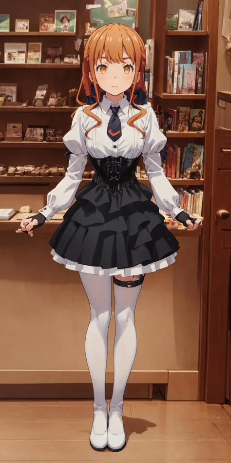 (masterpiece, best quality), intricate details,
1girl, , white necktie, skirt, long sleeves, white footwear, thigh strap, black pantyhose, boots, shirt, puffy sleeves, pleated skirt, buttons, corset, capelet, fingerless gloves, black gloves, mismatched footwear, jinno megumi,<lora:chara_Eromanga-sensei_JinnoMegumi_v1:1>