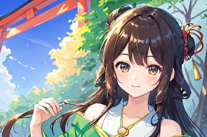 {{{masterpiece}}}, {{{4K8K}}}, {{{4DCG}}}, {{{best quality}}}, {{ultra-detailed}}, {illustration}, {{an extremely delicate and beautiful}},
anime style, key visual, intricate, (highly detailed),
at worm eye view
Girl sitting Seiza, from below,0
{{{in the torii at sunrise}}},
{(girl wearing green kimono:1.2)}, {brown long hair}, brown eyes,
Hair tied with a kanzashi,
smile, {{detailed eyes}},
BREAK
{{{masterpiece}}}, {{{4K8K}}}, {{{best quality}}}, {{ultra-detailed}}, {illustration}, {{an extremely delicate and beautiful}},
anime style, key visual, intricate, (highly detailed),
Create a 4DCG Girl Seiza with Reach for front in sunrise in the best quality.