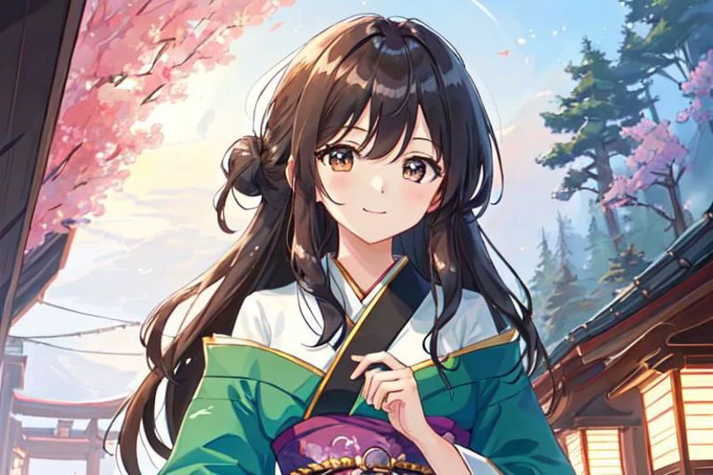 {{{masterpiece}}}, {{{4K8K}}}, {{{4DCG}}}, {{{best quality}}}, {{ultra-detailed}}, {illustration}, {{an extremely delicate and beautiful}},
anime style, key visual, intricate, (highly detailed),
at worm eye view
Girl sitting Seiza, from below,0
{{{in the torii at sunrise}}},
{(girl wearing green kimono:1.2)}, {brown long hair}, brown eyes,
Hair tied with a kanzashi,
smile, {{detailed eyes}},
BREAK
{{{masterpiece}}}, {{{4K8K}}}, {{{best quality}}}, {{ultra-detailed}}, {illustration}, {{an extremely delicate and beautiful}},
anime style, key visual, intricate, (highly detailed),
Create a 4DCG Girl Seiza with Reach for front in sunrise in the best quality.
