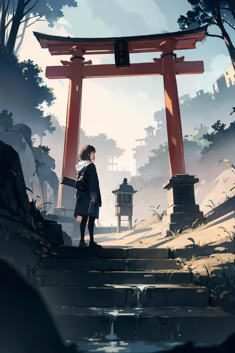 masterpiece,highres,best quality,torii,scenery,outdoors,nature,1girl,<lora:torii_red-wasabiya:1>,solo,landscape,