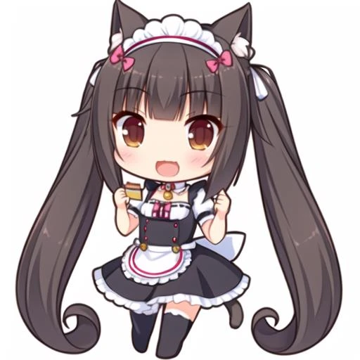 <lora:super-choko-newlora-v4:1>,è¯åå¹¶å
嫿 ç¾
æé¤æ ç¾
ç»å»
1girl, cat ear legwear, animal ear legwear, solo, cat ears, animal ears, cake, long hair, thighhighs, tail, cat tail, twintails, food, bell, slit pupils, open mouth, very long hair, maid headdress, smile, cat girl, black thighhighs, maid, brown eyes, looking at viewer, black hair, waitress, :d, zettai ryouiki, brown hair, blush, transparent background, jingle bell, ribbon, neck bell