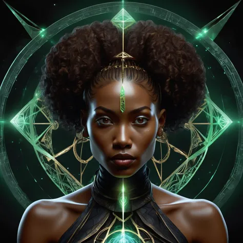 ((best quality)), ((masterpiece)), ((realistic,digital art)), (hyper detailed),DonMD34thM4g1cXL, female , Middle-aged, Ripped, Afro-Caribbean, Light brown eyes, Unlobed Ears, Round Chin, Angular Jaw, High Forehead, Square face shape, , Ginger High ponytail hair, Hope, Using a magical compass to seek answers, orienting to magical energies, Enchanter, (Magical,Beguiling,Shimmering,Celestial Steel Frames,Quantum-Infused Artificial Intelligence Diffusion,Straight lines,Rosewood Charm,Shine ,Galactic anomalie,Plasma,Octahedron magic:1.0) Substance Transformation , Elegant hand gestures, drawing symbols in the air to cast spells, Halo<lora:DonMD34thM4g1cXL_v3.0-000015:0.85>