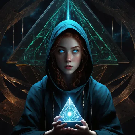 ((best quality)), ((masterpiece)), ((realistic,digital art)), (hyper detailed),DonMD34thM4g1cXL, female , Adolescence, Taut, Berber, Deep blue eyes, Curled Ears, V-Shaped Chin, Low Cheekbones, , Light Auburn Blunt cut hair, Guilt, Leaping in mid-air, casting a counter-spell, Druid, (Precognition,sundogs,Triangle ,Ferromagnetic,Reinforced Concrete Rotation,Vibration,Tetrahedron,Dashed lines,Broken lines,Drifting,Cerulean Blue Envelop,Fascinate,Bewildering ,Enigmatic,Pulsating magic:1.0) Ferrokinesis , Analyzing the glow of a magical crystal, determining its properties, Mystic Ember<lora:DonMD34thM4g1cXL_v3.0-000015:0.85>