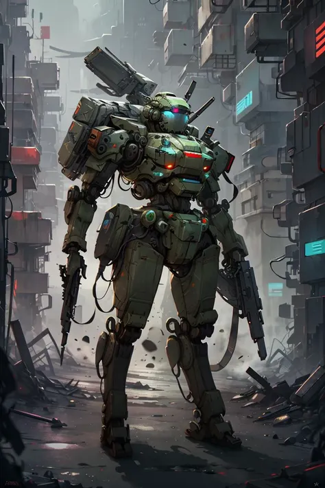 security robot,dystopian society,xmech,<lora:NijiExpressV2:0.4>,<lora:allymech:0.6>,<lora:CyberPunkAI:0.4>,fcPortrait,