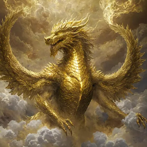 <lora:Classic Western Dragons XL>,<lora:xl-shanbailing-1025-eastern dragon-000008:0.8>,<lora:fluffy:0.4>,<lora:xl_more_art-full_v1:0.7>,
(bailing_eastern dragon:0.8),partially submerged by cloud,large wings expand out of frame,
gold chinese dragon suspended in the air and stay in clouds made by swirling glowing magic,wading,
mane,(fluffy:0.4),metal,(gold scales:1.2),(melting gold:2),endless body,muscular claws,fog,