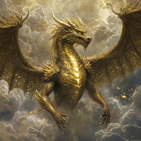 <lora:Classic Western Dragons XL>,<lora:xl-shanbailing-1025-eastern dragon-000008:0.8>,<lora:fluffy:0.3>,<lora:xl_more_art-full_v1:0.5>,
realistic,(bailing_eastern dragon:0.8),partially submerged by cloud,large wings expand out of frame,bat wings,
gold chinese dragon suspended in the air and stay in clouds made by swirling glowing magic,wading,
mane,(fluffy:0.5),metal,(gold scales:1.2),endless body,muscular claws,hands down,fog,
