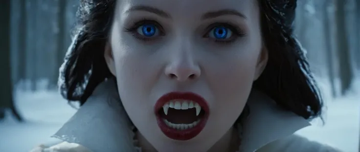 cinematic film still of A cinematic still of <lora:vampire style v2:0.7> vampire style
<lora:Chiaroscuro Lighting Style:0.3>Chiaroscuro Lighting Style
<lora:glamour photography style:0.1>glamour photography style
Vampire pale skin undead creatures of the night a closeup of a snow white fangs teeth vampire pale skin woman with a snow white costume on,1girl,solo,looking at viewer,blue eyes,brown hair,parted lips,letterboxed,portrait,hood up,freckles,realistic,red hood,cinematic,filmic,realistic,moviel,horror themed,vampire style , detailed, detailed background, detailed scene, detailed teeth, detailed fangs
<lora:Snow White v3:0.8>, shallow depth of field, vignette, highly detailed, high budget, bokeh, cinemascope, moody, epic, gorgeous, film grain, grainy