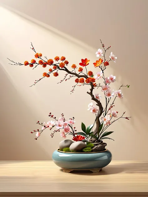 different aesthetic varieties of ikebana, high quality, ultra hd, very vibrant and colored, high resolution, cinematic

