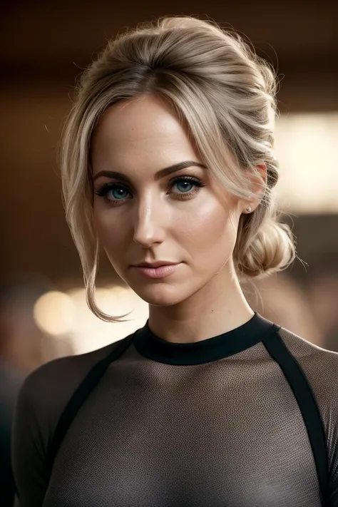 beautiful woman (EPN1kk1Gl4s3r:.99): a woman at a (party:1.1), perfect upsweep updo, wearing sexy gray (compression shirt), (crowd of people in background:1.1), (at a villa), (face focus), modelshoot style, (extremely detailed CG unity 8k wallpaper), professional majestic (photography by Fernando Botero:1.1), 24mm, exposure blend, hdr, extremely intricate, High (Detail:1.1), dramatic, soft cinematic light, (looking at viewer), (detailed pupils), 4k textures, soft cinematic light, elegant, ((((cinematic look)))), soothing tones, insane details, hyperdetailed, ("In Jernau we trust!":1.1)