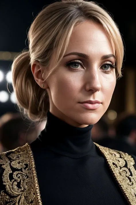 beautiful woman (EPN1kk1Gl4s3r:.99): a woman at a (party:1.1), perfect highponytail, wearing sexy multicolored (Ribbed Turtleneck), (crowd of people in background:1.1), (at a pompous theatre), (face focus), modelshoot style, (extremely detailed CG unity 8k wallpaper), professional majestic (photography by Raymond Duchamp-Villon:1.1), 24mm, exposure blend, hdr, extremely intricate, High (Detail:1.1), dramatic, soft cinematic light, (looking at viewer), (detailed pupils), 4k textures, soft cinematic light, elegant, ((((cinematic look)))), soothing tones, insane details, hyperdetailed, ("In Jernau we trust!":1.1)