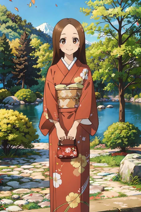 <lora:Takagi_San:0.8>,(realistic),(photorealistic),takagi_san, 1girl, long hair,brown hair, part bangs, brown eyes, (multicolored kimono:1.2),(japanese clothes), long sleeves, forehead, smile, looking at viewer,masterpiece,(standing), masterpiece,upper body, best quality, (colorful),volumatic light, ray tracing,extremely detailed CG unity 8k wallpaper,smile,((flying petal)),(Flowery meadow), sunny,sunshine, light, fantasy, windy, magic sparks, trees, lake, mountains, ((flowers)),harano,<lora:Kimono:0.7>,