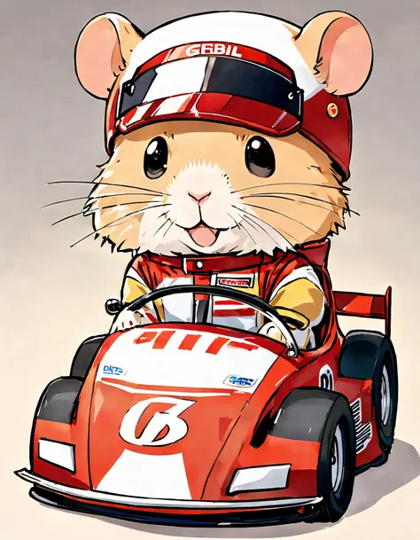 Gerbil wearing Race car driver outfit