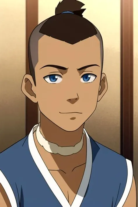 masterpiece, best quality, movie still, 1boy, solo, male focus, looking at viewer, upper body, depth of field, , realistic, <lora:sokka_avatar:0.74>, sokka_avatar, brown hair, blue eyes, ,