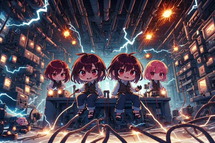 ((masterpiece)), (best quality), official art, extremely detailed CG, unity 8k wallpaper, anime coloring,
multiple girls, 6+girls, wide angle, wide shot, cowboy shot, kitchen, day, sunny, Boudoir Lounge, Reclining on a boudoir setting, exuding comfort and intimacy, (burgundy vest, pants, T-strap sandals), giggling,, (chibi:1.4),
pain,power lines,(((electricity,electric shock,electrokinesis,light background))),electic aura,psychic,plasma,machinery,cable,red monitor,alert,industrial pipe,computer,electric plug,air conditioner,explosion,
<lora:elePowerPlant:0.5>