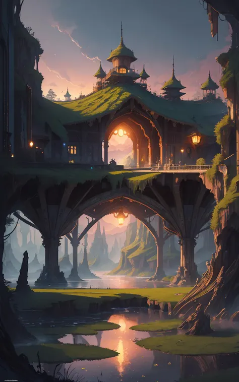 (masterpiece), (best_quality), (ultra-detailed), (illustration), (welcoming), gorgeous location design,sunset, a subterranean, deciduousBarbadian swamp, official art, vivid color, finely detailed, hyper detailed, 8k, high resolution illustration, absurdres, intricate detail