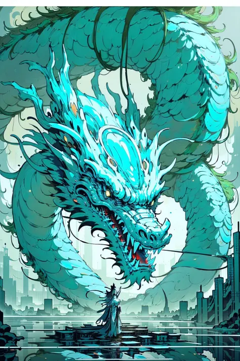 (masterpiece, best_quality, ultra-detailed, immaculate:1.3), epic, illustration, (long:1.2), eastern dragon, "the Dystopian Temple, Luminescent" <lora:long-000020:1>