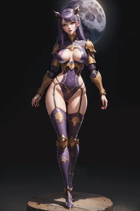 (masterpiece), (best_quality), (ultra-detailed), (illustration), (welcoming), 1girl, (berry thief:1.3), (on the scenic moon:1.3), (full body:1.4), vivid violet hair, twin drills,low-braided long hair, blue-grey eyes, pose, [:wild, formal costume design:0.2], cameltoe,zettai ryouikia, small breasts, wide hips, narrow waist, tall, hourglass figure,skindentation, (power armor:1.2), japanese, official art, vivid color, finely detailed, hyper detailed, 8k, high resolution illustration, absurdres, intricate detail