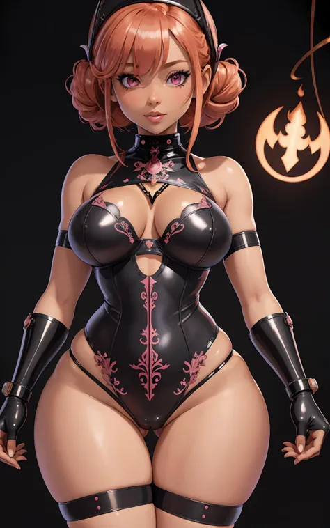 (masterpiece), (best_quality), (ultra-detailed), (illustration), (welcoming), 1girl, (superluminal dominatrix:1.3), full body, thigh gap, ginger hair, hair bobbles,half updo, , pink eyes, pose, [:wild costume design:0.2], dancing, small breasts, narrow waist, sexy athletic slim hourglass figure,, (underwear:1.2), (dark skin:1.3)<lora:EnvyCuteMix01:0.55>, official art, vivid color, finely detailed, hyper detailed, 8k, high resolution illustration, absurdres, intricate detail