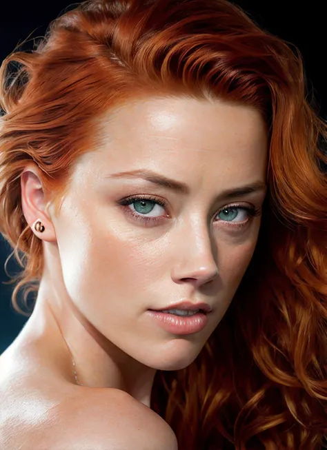 portrait of Amber Heard, redhead, mera, epic (photo, studio lighting, hard light, sony a7, 50 mm, matte skin, pores, colors, hyperdetailed, hyperrealistic), <lyco:Amber Heard:1.0>