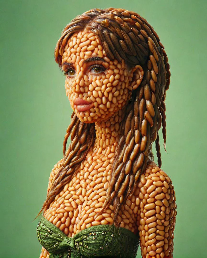 Emo Elizabeth from the 1600's, Brown hair styled as Box braids, Green background, Pin-up, <lora:Beanz_Style_SDXL:1> ais-beanz