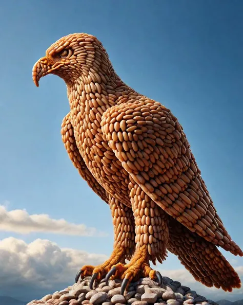 Monstrous Young Golden Eagle, at Blue hour, Sun Rays, Colorless, <lora:Beanz_Style_SDXL:1> ais-beanz