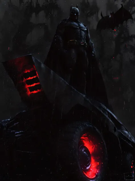 black silhouette of batman, standing atop bat-mobile, from below, red LED exhaust, <lora:SDXL_Black_Sa_May:1> black, <lora:add-detail-xl:0.4>, <lora:Desolation:0.9>, pitch black background, ink illustration, ink rain,
sharp, professional, clear, high contrast ,