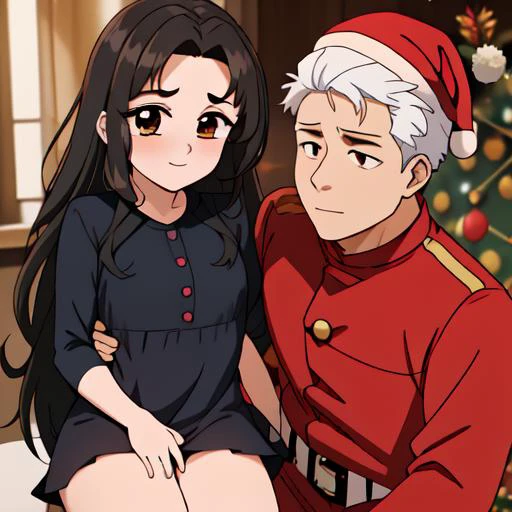 (<lora:ETO_OCC002:0.7> ETO_OCC, thick eyebrows, black hair, curly hair, longhair, (plump), (hazel eyes:1.3), (parted bangs:1.4), <lora:mesugaki-10:0.6>, smiling, smug, <lora:ETO_OC:0.2> ETO-OC, <lora:sensualface_type1:0.6>, seductive smile, pureerosface_v1, prettify, 1girl, breasts, sitting on person, dress,(sitting in lap))
BREAK
(sitting on couch, white beard, white moustache, 1man, old, smile, white hair, gloves, old man, boots, glasses, santa, santa claus, red pants, santa hat, fat, white beard,smiling)grampa, g
BREAK
(masterpiece:1.4), high quality, high definition, sharp focus, detailed face, anime, best quality, 4k, 8k, absurd resolution, intricate detail, detailed hands, detailed eyes, animation, illustration, highly detailed, highres, extremely detailed, detailed body, detailed clothes, <lora:hyperdenoiser_v090:0.6>, (looking at viewer:1.6),<lora:perfetfingers:1>, OverallDetail, Illust-InstaFilter, hotify, edgQuality, Earth-QualityPos, BodyPositive, Best_QualityPos, <lora:hyperrefiner_v090:0.6>, <lora:SantaLap:1> SantaLap, christmas tree, chair, 1girl and a 1man,