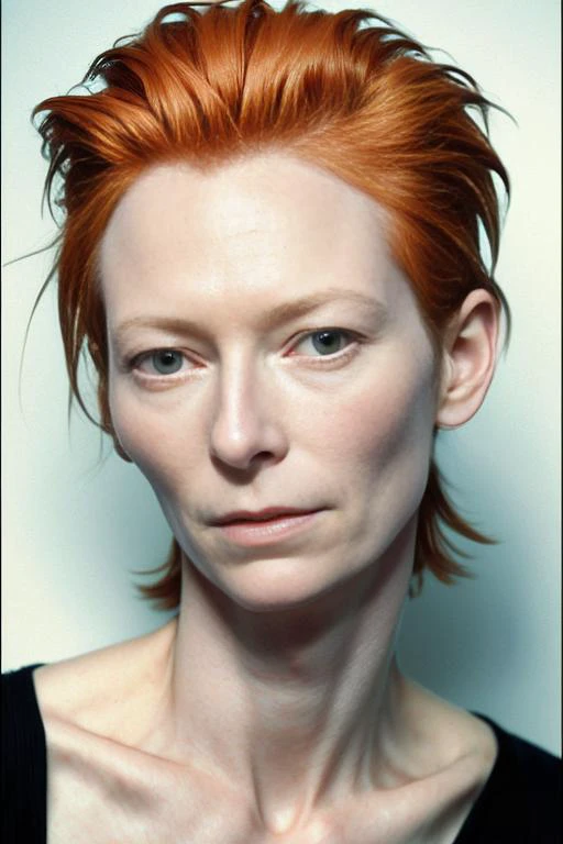 tilda cosplaying as david bowie, ziggy stardust, masterpiece, photo, eye contact, sexy