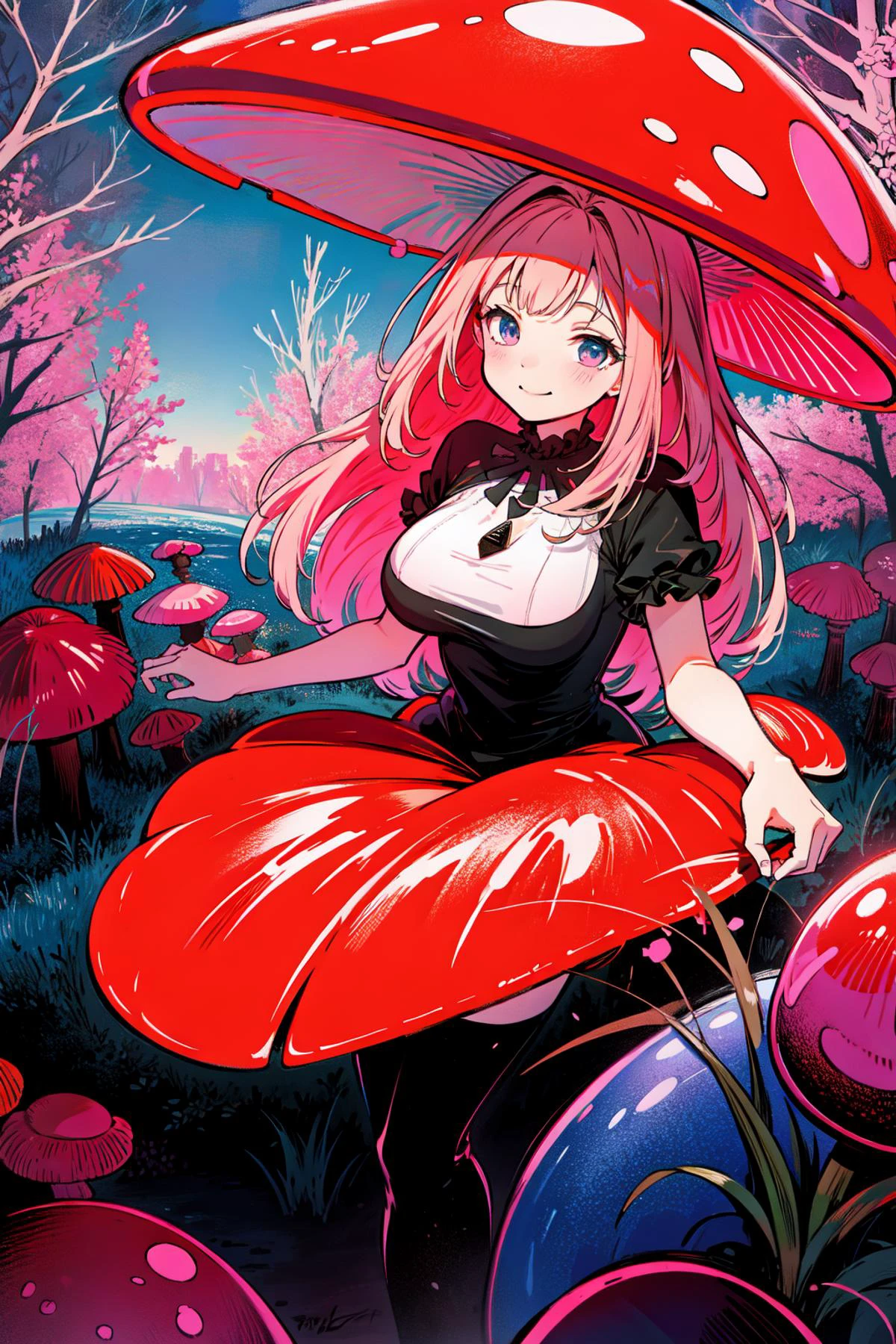 good detailed, (glowing background),
best quality, wide-angle Hyperdetailed, masterpiece, 8k, natural lighting, soft lighting, sunlight, HDR (High Dynamic Range), Maximum Clarity And Sharpness, Multi-Layered Textures,
<lora:Mushroom_Girl:0.7> red Mushroom,Mushroom_Girl, long hair, smile, large breasts