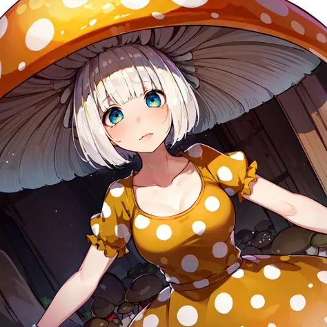 (masterpiece), best quality, expressive eyes, perfect face, 1girl, solo, expressive eyes, white polka dot, huge breasts, cleavage, completely nude, :o, nipples, pussy, spread legs, red hat, short hair, blonde hair, sitting on grass, sky
