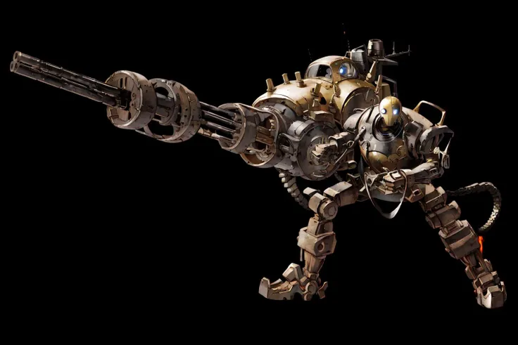 (masterpiece:1.4), (best quality:1.4), (high resolution:1.4),official art,  <lora:gatling_gun_lora01:0.7>, gatling gun, gun,shell casing,  bangs,firing, extreme detailed,highest detailed,optical mixing, unique visual effect,   <lora:BlitzcrankV2-000024:0.7>,blitzcrank,robot,mecha, steampunk, outdoors, ruins,