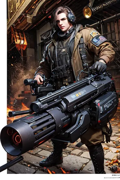 masterpiece, top quality, best quality, official art, beautiful and aesthetic,
weapon, 1boy, gatling gun, male focus, solo, military, shell casing,
extreme detailed,highest detailed, optical mixing, playful patterns, lively texture, unique visual effect,