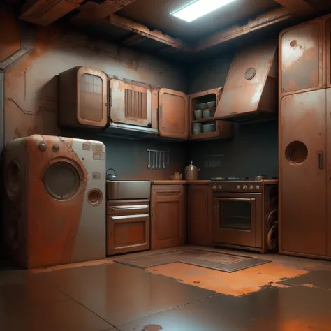 <lora:OxideTech-20:1>,oxidetech ,scifi,rusty steel,   
kitchen,