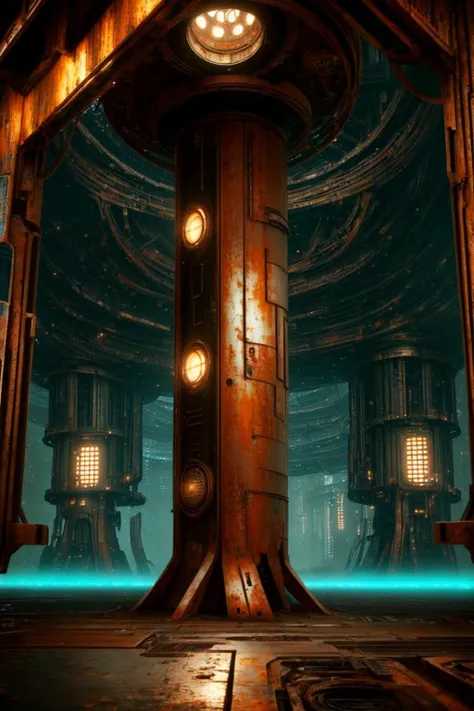 <lora:OxideTech-20:1>, oxidetech , scifi, rusty steel, ((Intricate)), ((Captivating)), ((Immersive)), ((Magnificent)), ((Striking)), ((4K)), architecture, Coastal Structure, Navigational Aid, Beacon, raw photo, RAW Image, Unedited photo, Unprocessed photo, Emphasis illumination, Focal point light, Accentuated glow, Bokeh effect, Background blur, Creatively controlling focus