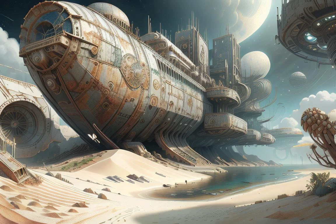 masterpiece, heat ,
(dessert:1.2), dunes, windy , abandoned buried ship, <lora:OxideTech-20:0.8> oxidetech, rusty steel, scifi, <lora:CarthaginianTech-20:0.8>, carthaginiantech