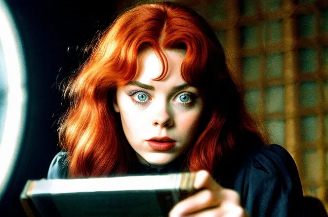 dvd screengrab of a live action 80sdarkfantasysd15b film starring (caoimhelastnamesd15. a welsh woman with red hair), BREAK portrait, looking at viewer, solo, upper body, detailed background, detailed face, (<lora:OxideTech:0.6>, junker,   oxidetech theme:1.1) evil high-tech futuristic hacker,  advanced technology,  techwear,   electronics,  blue (holographic display:1.05), error message, encoded text, laptop, floorplan, control panel in background, blue lights, subterfuge, dark sinister atmosphere, shadows, BREAK <lora:neg4all_bdsqlsz_V3.5:1><lora:detailed_eye:0.5>  <lora:Mild detail adjusterV10_4:1>