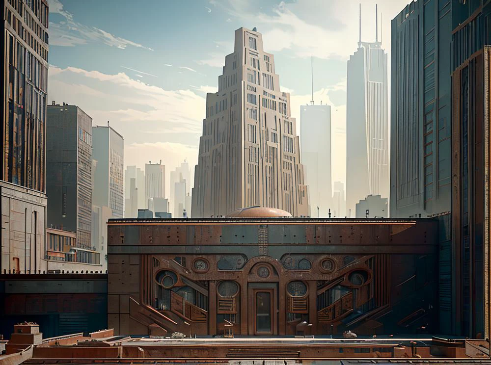 (masterpiece:1.3), (best quality:1.2), chiaroscuro, Unreal Engine, CGI render, Hyperdetailed, vivid colors, modern era photograph, ultra high quality model, 8k Ultra HD, perfect composition, beautiful detailed intricate insanely detailed octane render, soft natural volumetric cinematic perfect light, perfect depth of field shot, ray tracing, photometry, beautiful, metallic deep colors, subsurface scattering, ultra realistic, (photorealism:1.1), 8 k artistic photography, hyperdetailed, absurdly detailed, scenery, city, buildings, idealized American city, busy city center, parks and greenery areas, parks, plazas, modern era photograph, skyscrapers, sumerian, monumental architecture, cuneiform, nisroch,
(uploaded and trending on imgur, pixiv, furaffinity, pinterest, e621, inkbunny, tumblr, deviantart, artstation, ),
(in the style of and art by midjourney, greg rutkowski, raphael, Frank Lloyd Wright, James Gurney, Thomas Kinkade, ),
<lora:SumerianArchitecture:0.85> <lora:OxideTech:0.8> oxidetech, rusty steel, scifi