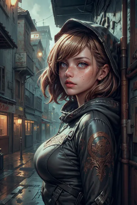 (Masterpiece:1.2), best quality, (illustration:1.2), (ultra-detailed), hyper details, (delicate detailed), (intricate details), clear line, high contrast, colorful, (Photoshop Pastel Painting), (Cinematic masterpiece), <lora:add_detail:1>, <lora:sharpen-soften:-0.25>, <lora:kittew_v0.1:0.3>,
<lora:GoodHands-beta2:0.8>,
1 girl, adult (elven:0.7) woman, freckles, pink eyes, dark blonde shaggy hair,
solo, from side, side view, (full body:0.6), looking at viewer, detailed background, detailed face, (<lora:OxideTech:0.6>, oxidetech theme:1.1), secret agent, concealed, subterfuge, espionage, intrigue, surveillance, secret mission, infiltration, intelligence, running, gadgets, white spy clothes, hood, secret facility in background, shadows, cinematic atmosphere,