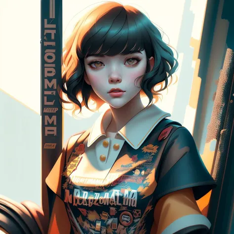 Vsco Girl, 18 year old brunette, Ilya Kuvshinov, Illustration, Quirky and Kitchy style, Nerdy girl with glasses standing outside, Vintage and Distressed Style, Natural sunlight, Highly detailed, Digital painting, Artstation, Concept art, Sharp focus vsco-10000