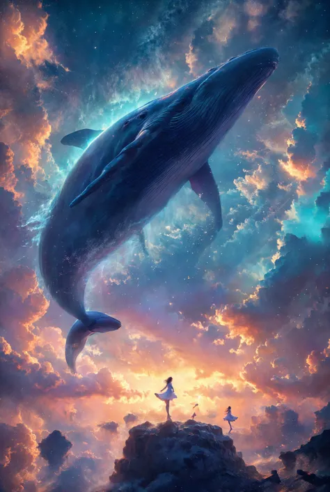 xuer Big whale, sky, 1girl, whale, cloud, star \(sky\), starry sky, scenery, solo, blue theme, cloudy sky, surreal, standing, outdoors, night, night sky, wide shot, fantasy, oversized animal
<lora:~Q?-| xuer Big whale:0.8>