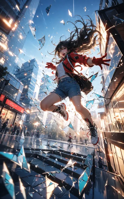 jumpingmidair, 1girl, open mouth, outdoors, building, (broken glass:1.5), shoes, (red gloves:1.3),
Glow, reflective glass, light pollution
<lora:~Q?-gV jumping:0.8>