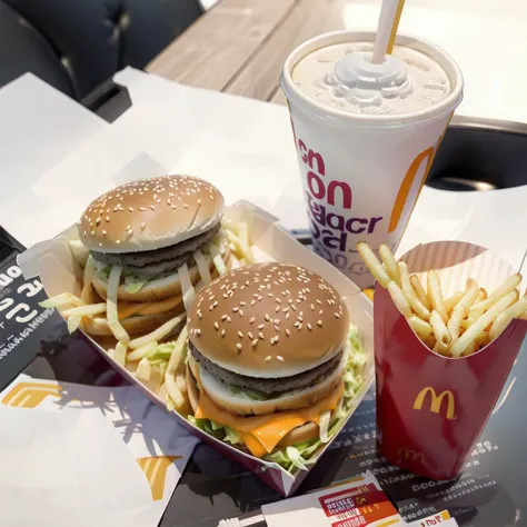 best quality, ultra-detailed, illustration,
food, food focus, cup, burger, french fries, disposable cup, still life, cheese, realistic, drinking straw, bread, drink
 <lora:McDonald_JP_indoors_SD15_V2:1>