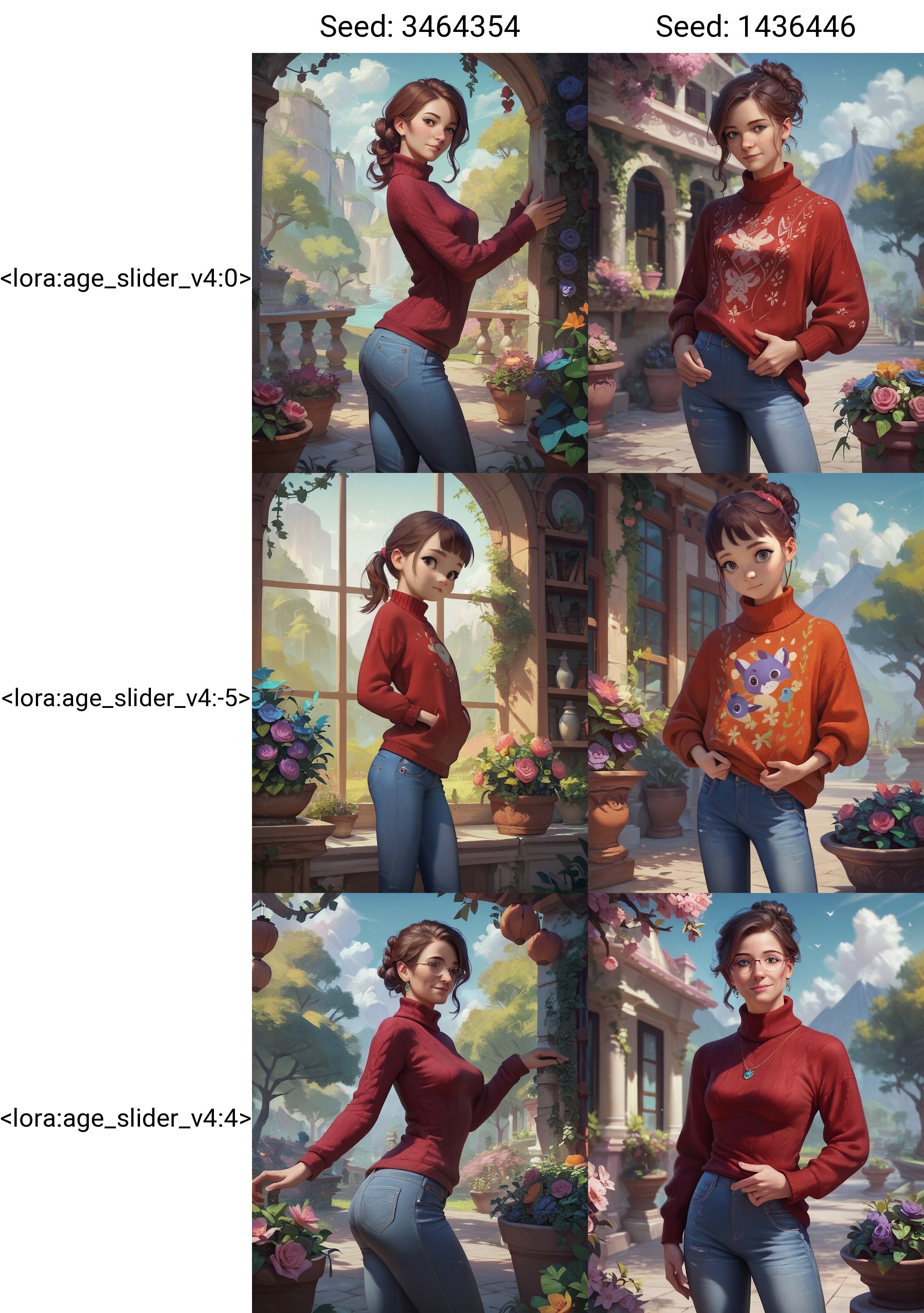 A close up of a woman in a red shirt and jeans - SeaArt AI