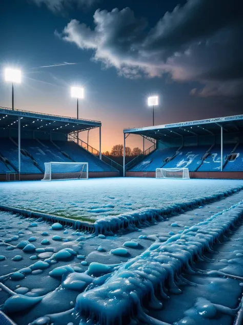 ral-frozenslime, a football pitch covered with ral-frozenslime  <lora:ral-frozenslime-sdxl:1>, dramatic, HDR, shot with the rich tones of a Panasonic Lumix DC-S1R, <lora:EnvyBetterHiresFixXL01:0:hr=1>